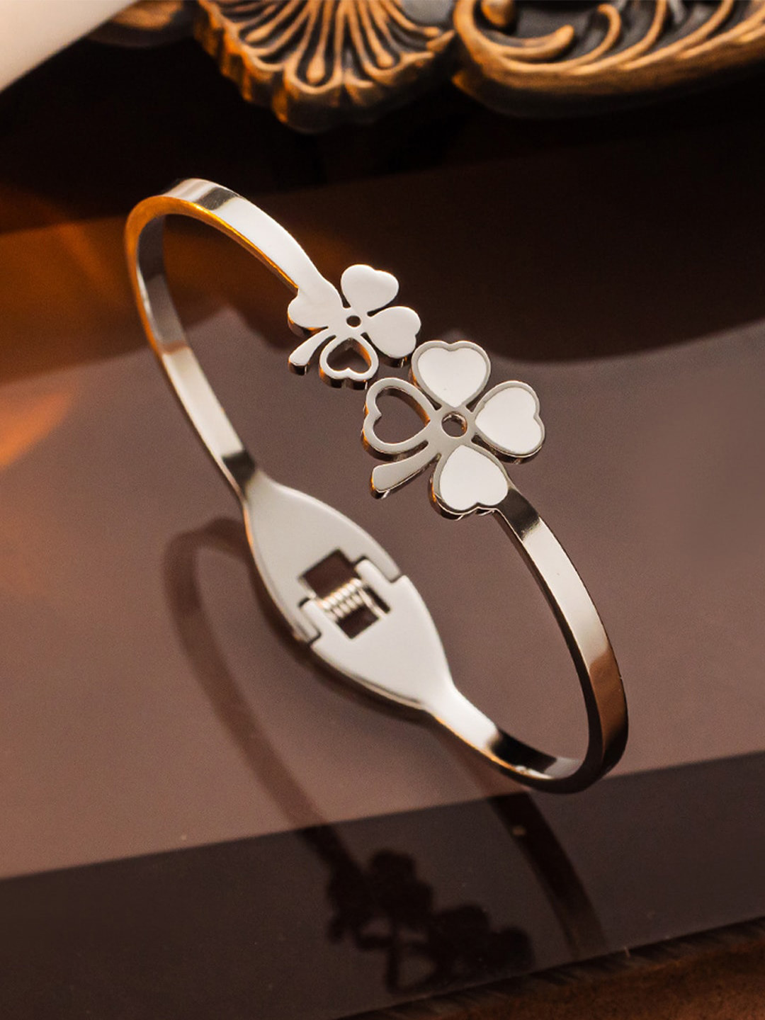 

Designs & You Women Silver-Plated Mother of Pearl Bangle-Style Bracelet