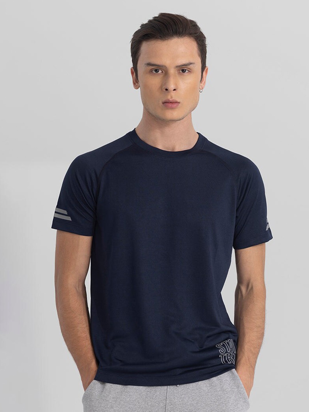 

Snitch Navy Blue Typography Printed Round Neck T-shirt