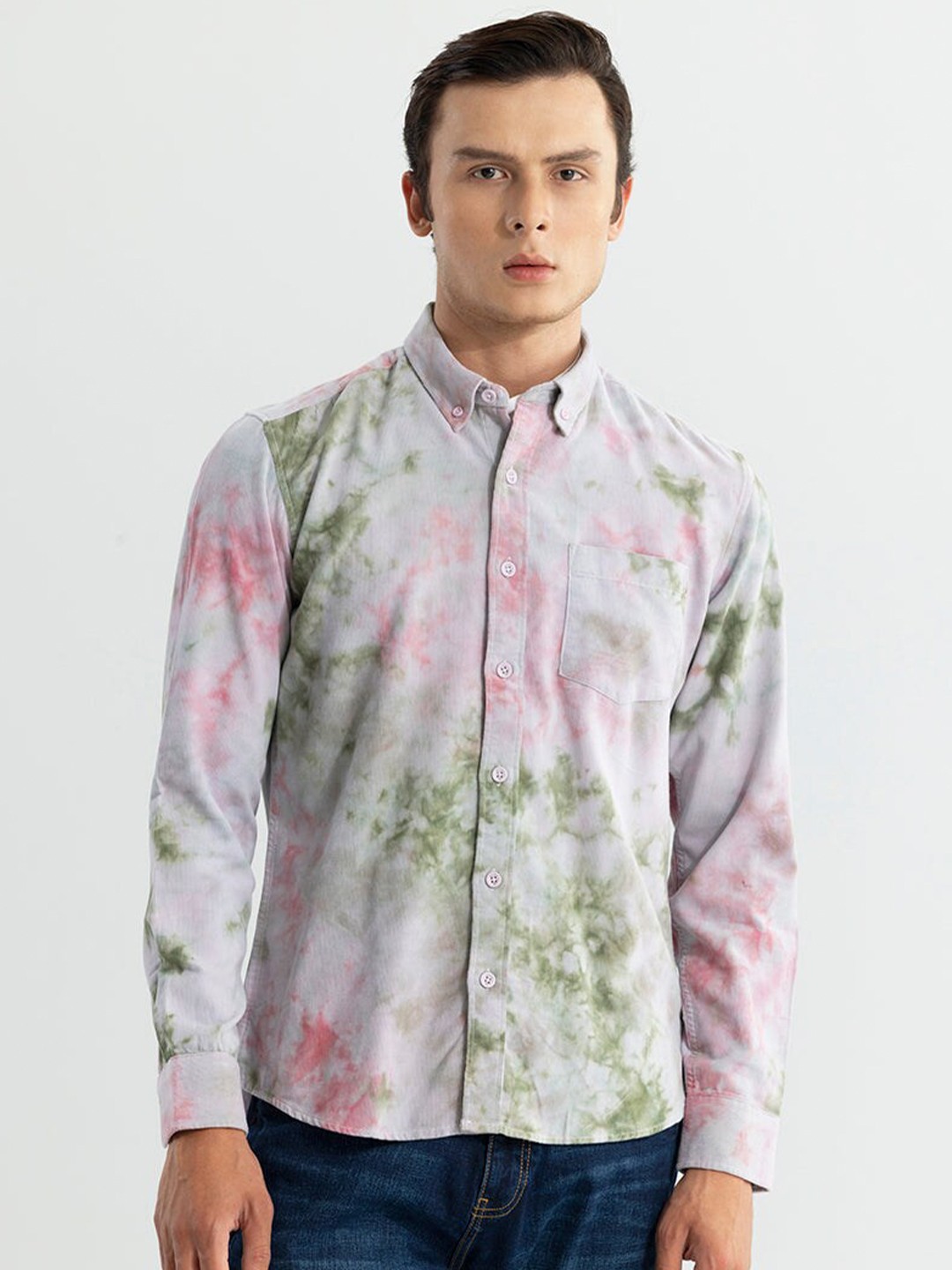 

Snitch Printed Classic Slim Fit Corduroy Casual Shirt, Pink