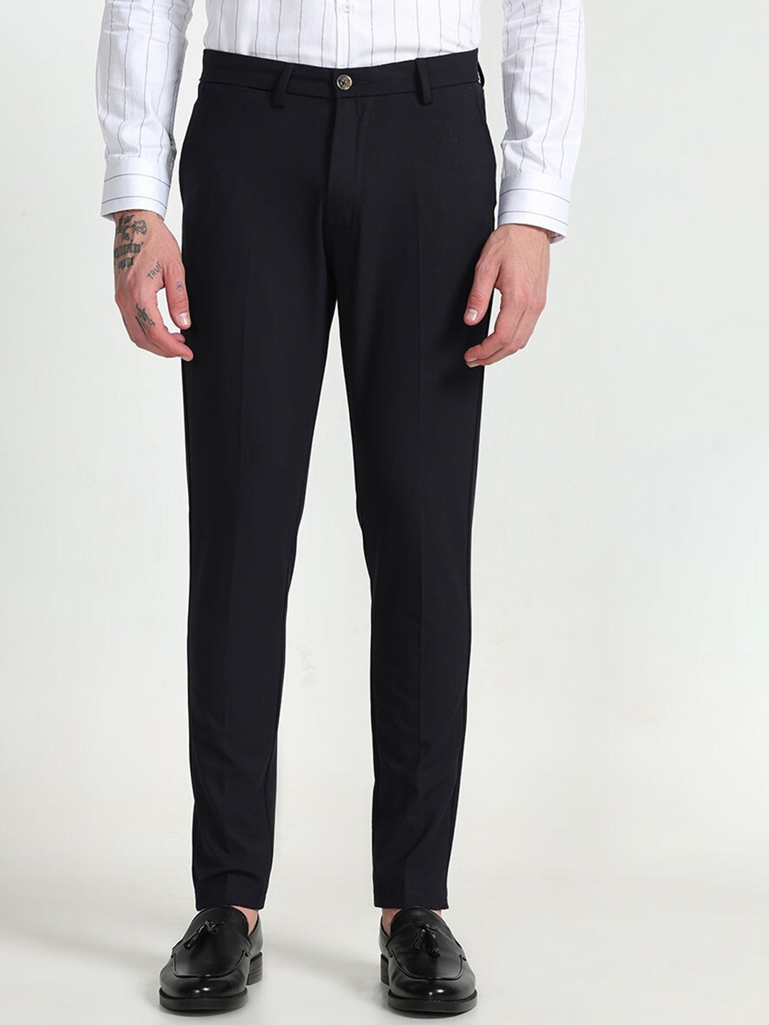 

Snitch Men Slim Fit Cotton Formal Trousers, Black