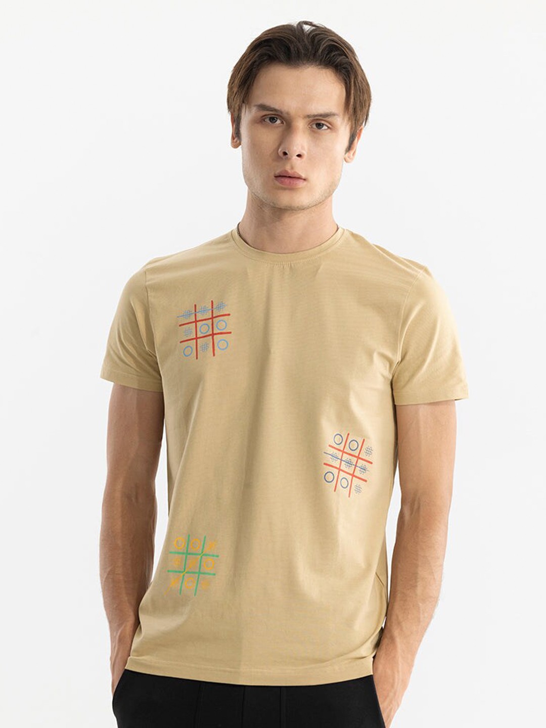 

Snitch Cream-Coloured Graphic Printed Round Neck Cotton Casual T-shirt