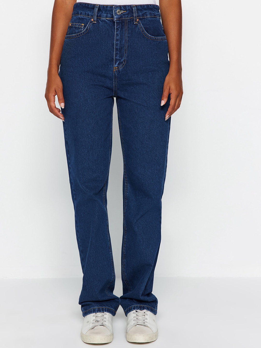 

Trendyol Women Mid-Raise Clean Look Pure Cotton Non Stretchable Jeans, Blue