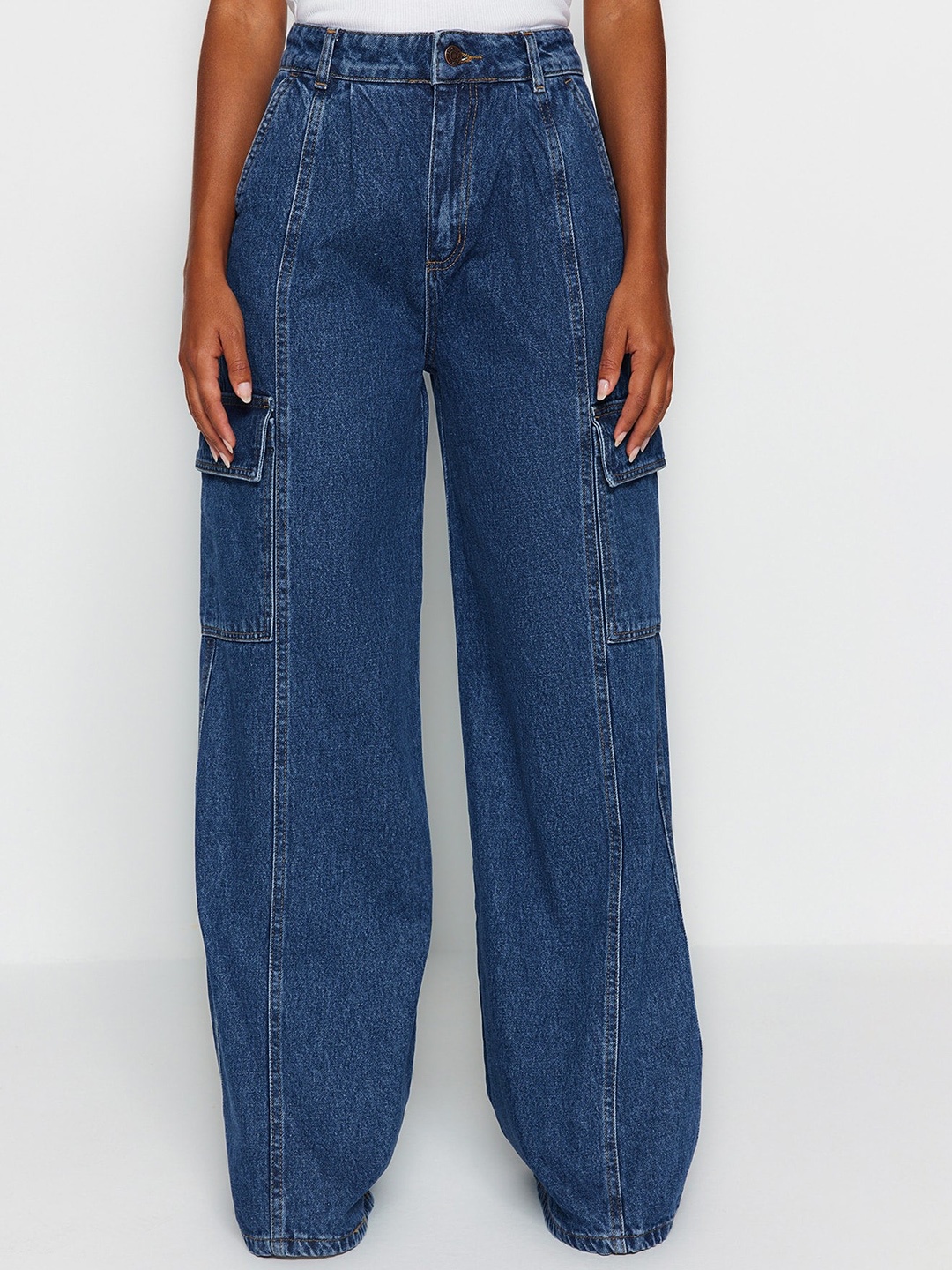 

Trendyol Women Mid Rise Cargo Jeans, Blue