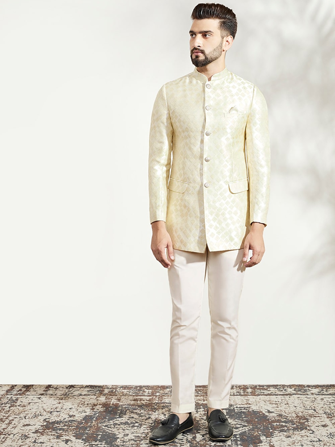 

KISAH Men Ethnic Motifs Jodhpuri Bandhgala Blazer Set, Off white