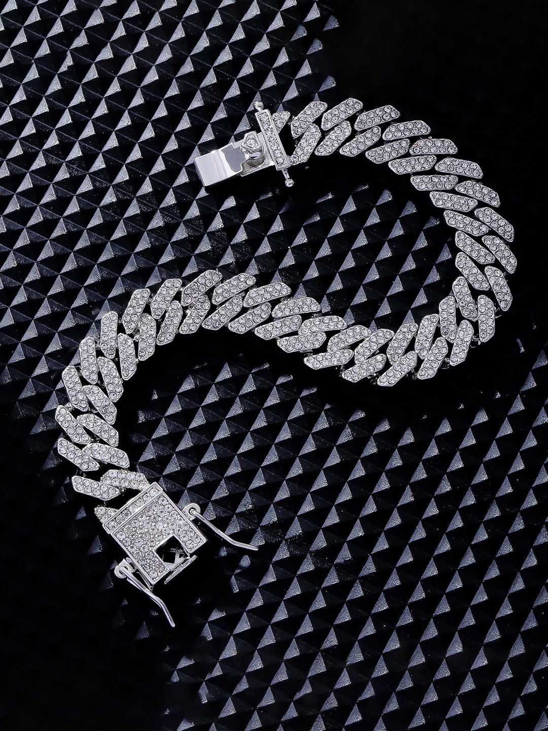 

Designs & You MenStainless Steel American Diamond Silver-Plated Link Bracelet