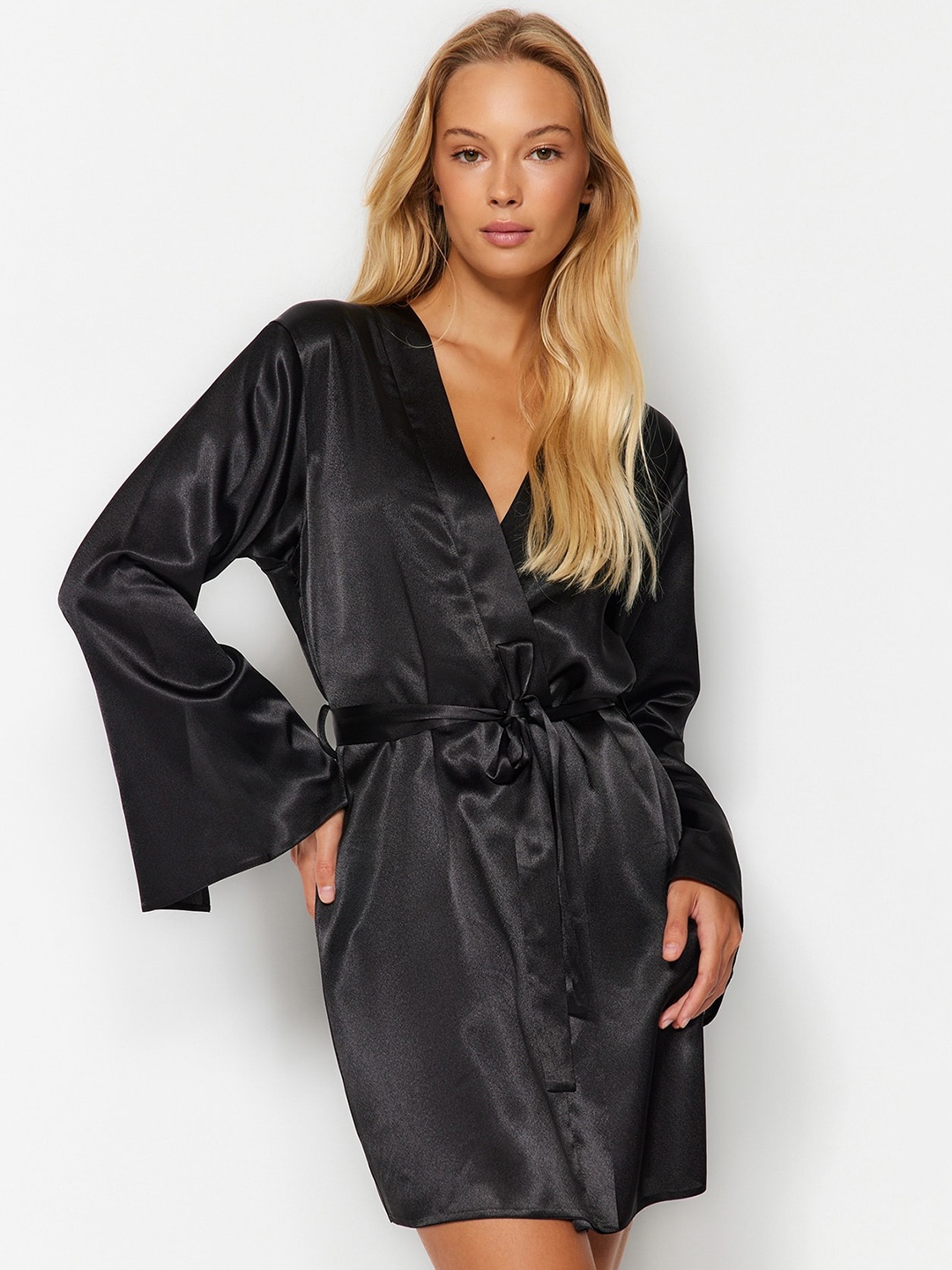 

Trendyol V-Neck Wrap Nightdress, Black