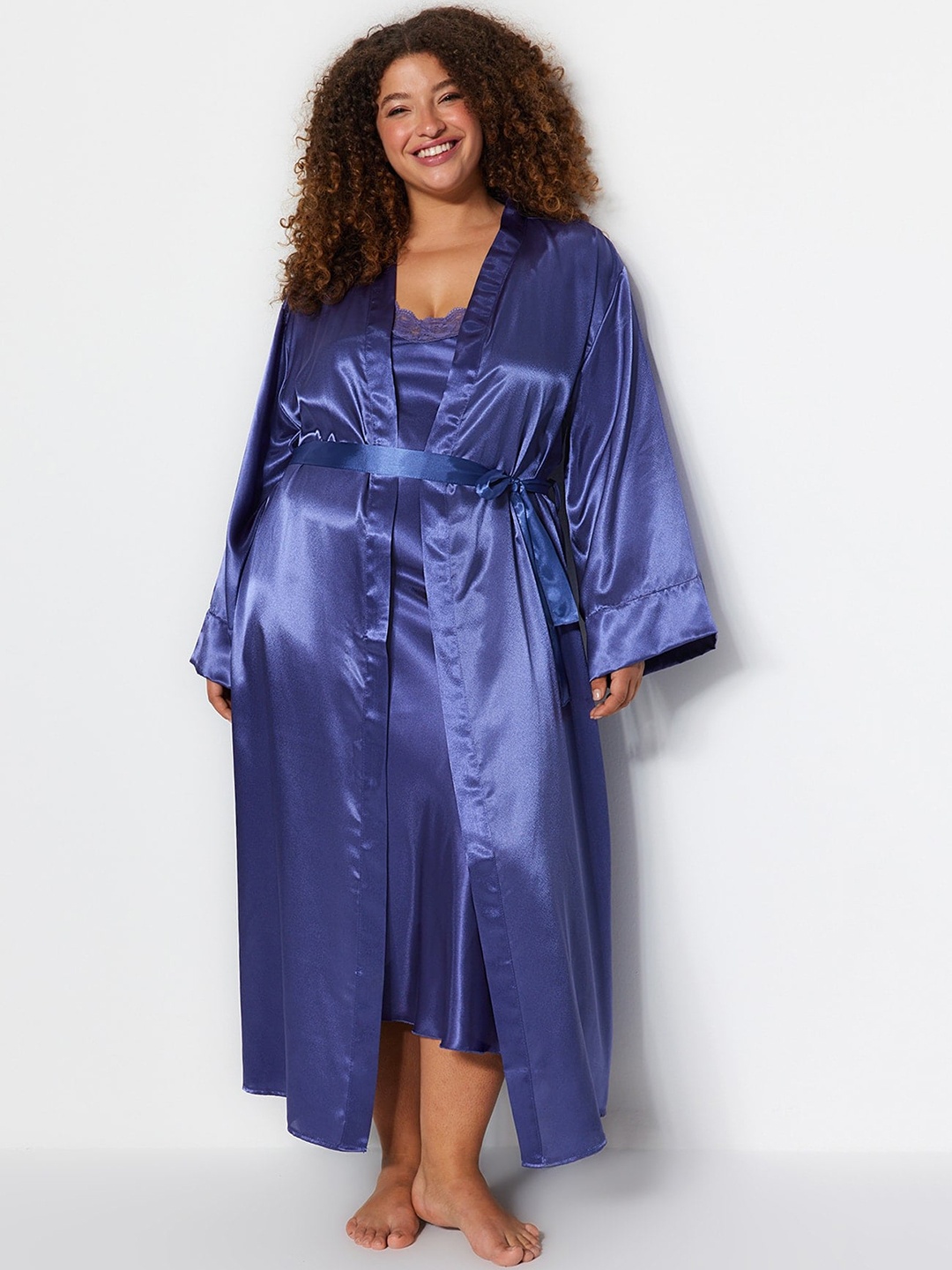

Trendyol Plus Size Nightdress With Robe, Blue