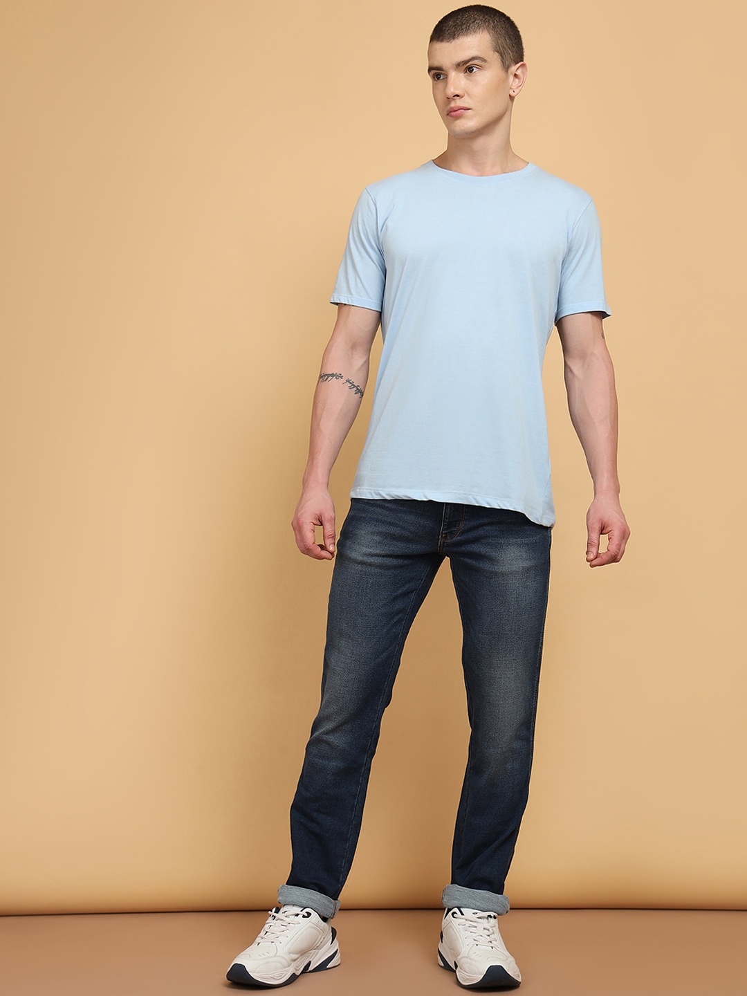 

Wrangler Men Millard Straight Fit Mid-Rise Heavy Fade Stretchable Jeans, Blue