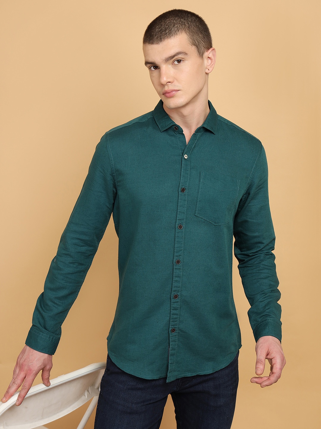

Wrangler Men Green Opaque Casual Shirt