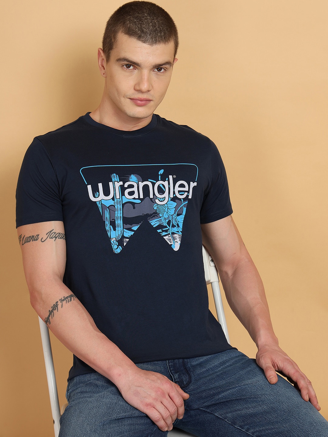 

Wrangler Graphic Printed Cotton T-shirt, Blue