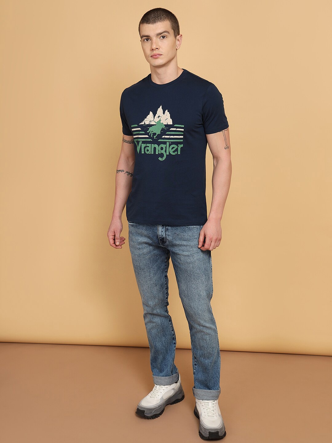 

Wrangler Graphic Printed Cotton T-shirt, Teal