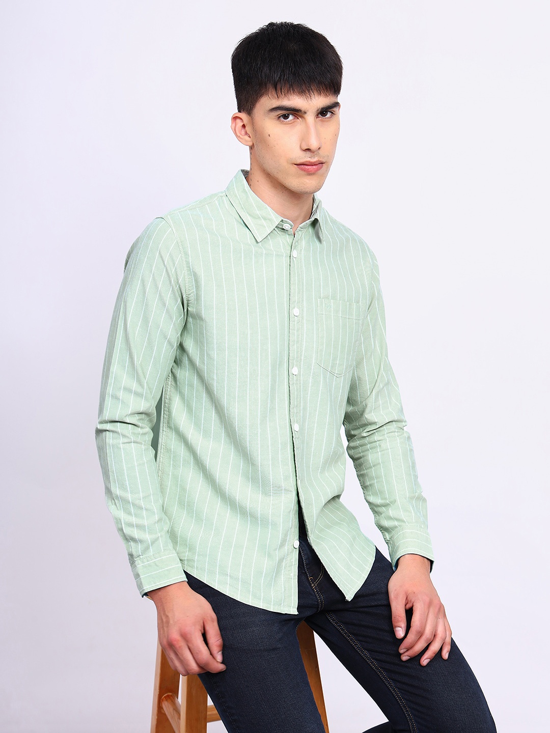 

Lee Striped Spread Collar Cotton Casual Shirt, Green
