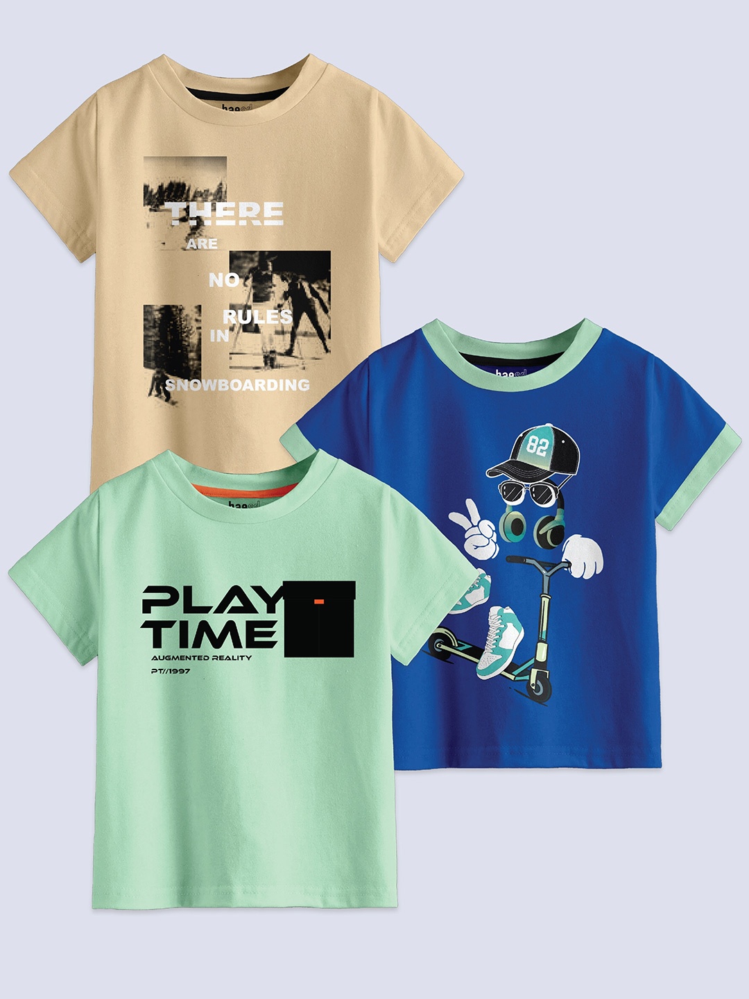 

BAESD Boys Pack Of 3 Printed Cotton T-shirt, Blue