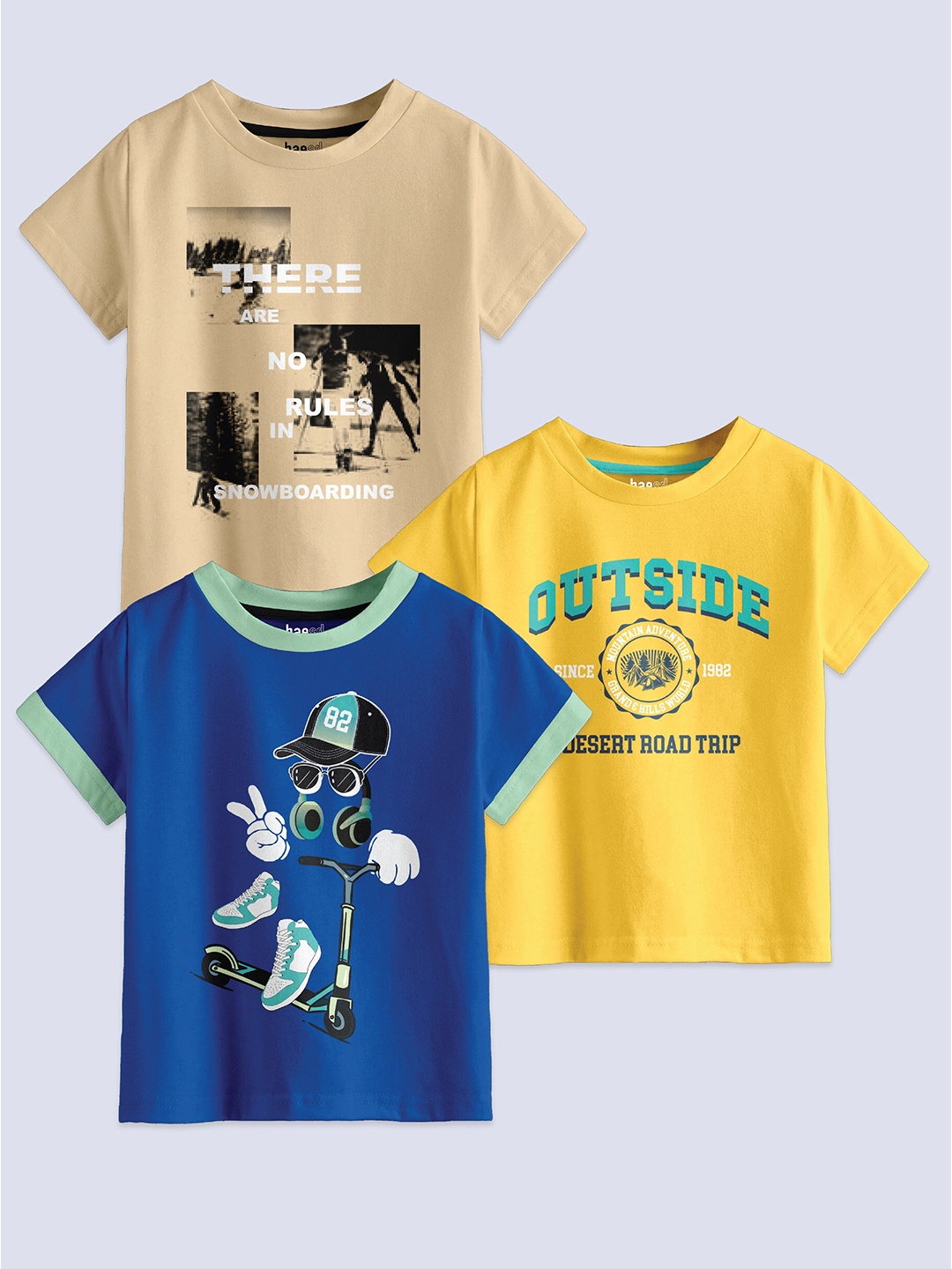 

BAESD Boys Pack Of 3 Printed Pure Cotton T-shirts, Beige