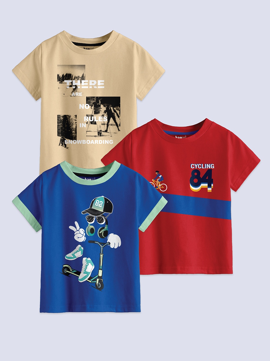 

BAESD Boys Pack Of 3 Typography Printed Pure Cotton T-shirt, Beige