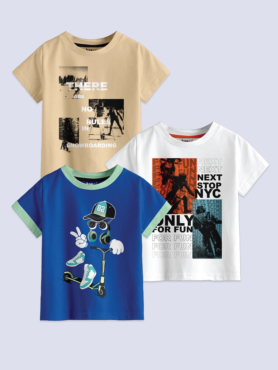 

BAESD Boys Pack Of 3 Printed Pure Cotton T-shirt, Beige