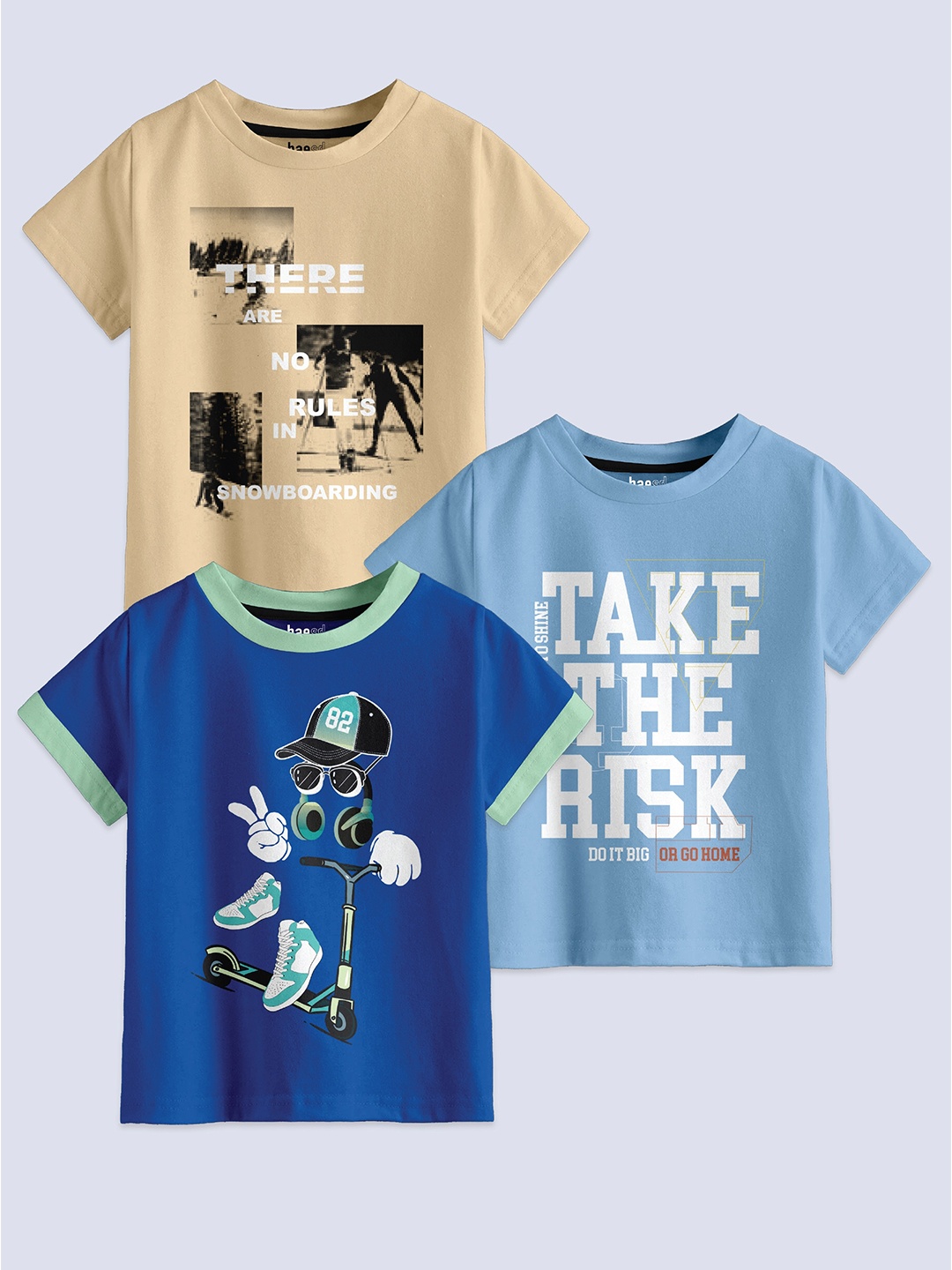 

BAESD Boys Pack Of 3 Printed Pure Cotton T-shirt, Beige