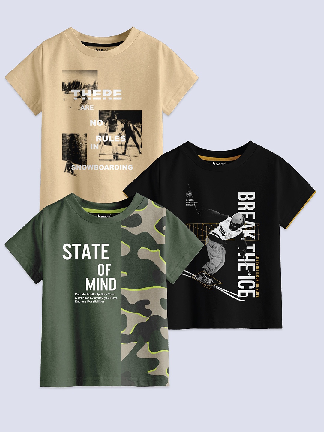 

BAESD Boys Pack Of 3 Printed T-Shirts, Peach