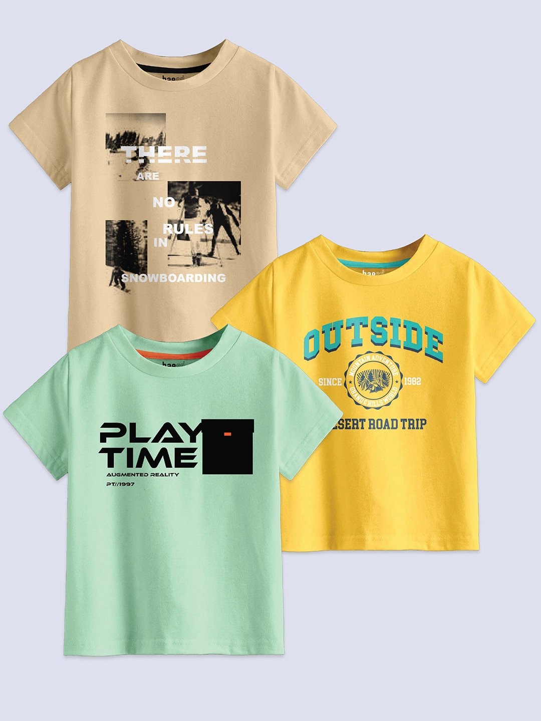 

BAESD Boys Pack Of 3 Typography Printed Pure Cotton T-shirt, Green