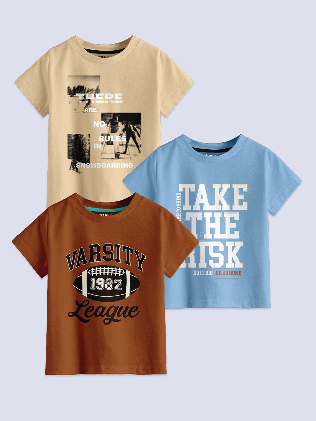 

BAESD Boys Pack Of 3 Typugraphy Printed Cotton T-Shirt, Beige