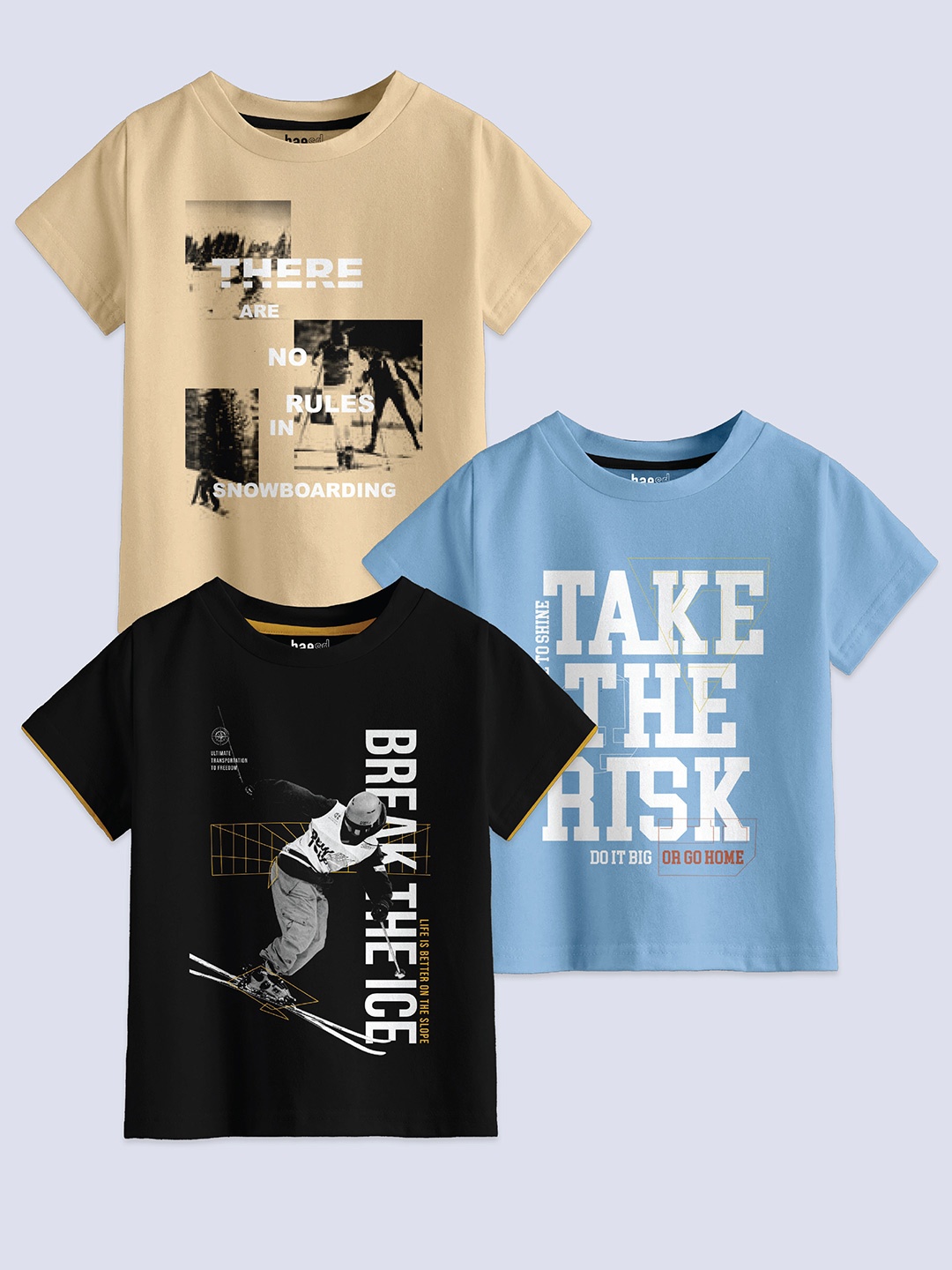 

BAESD Boys Pack Of 3 Typography Printed Pure Cotton T-shirt, Black