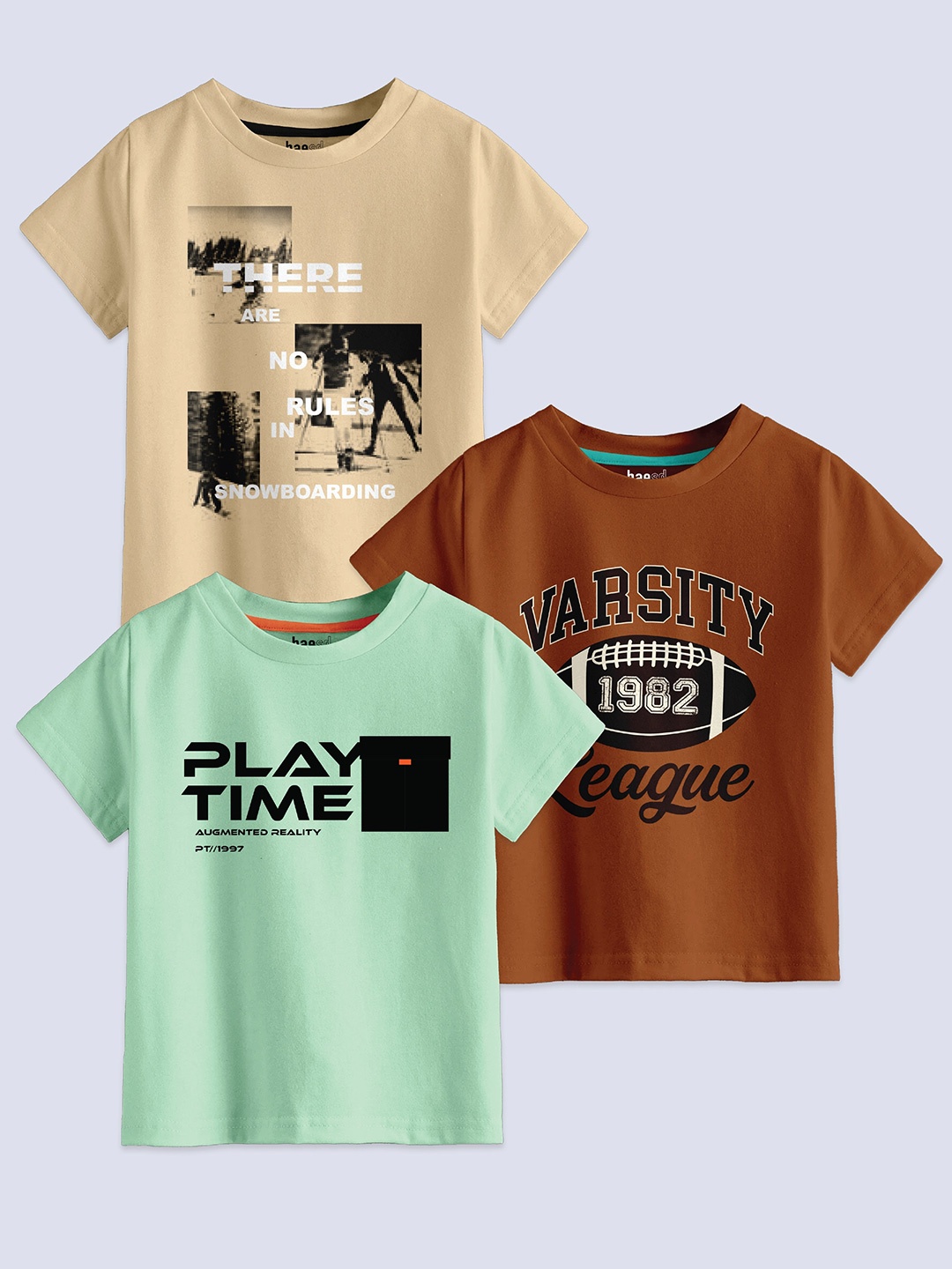 

BAESD Boys Pack Of 3 Printed Cotton T-shirt, Beige