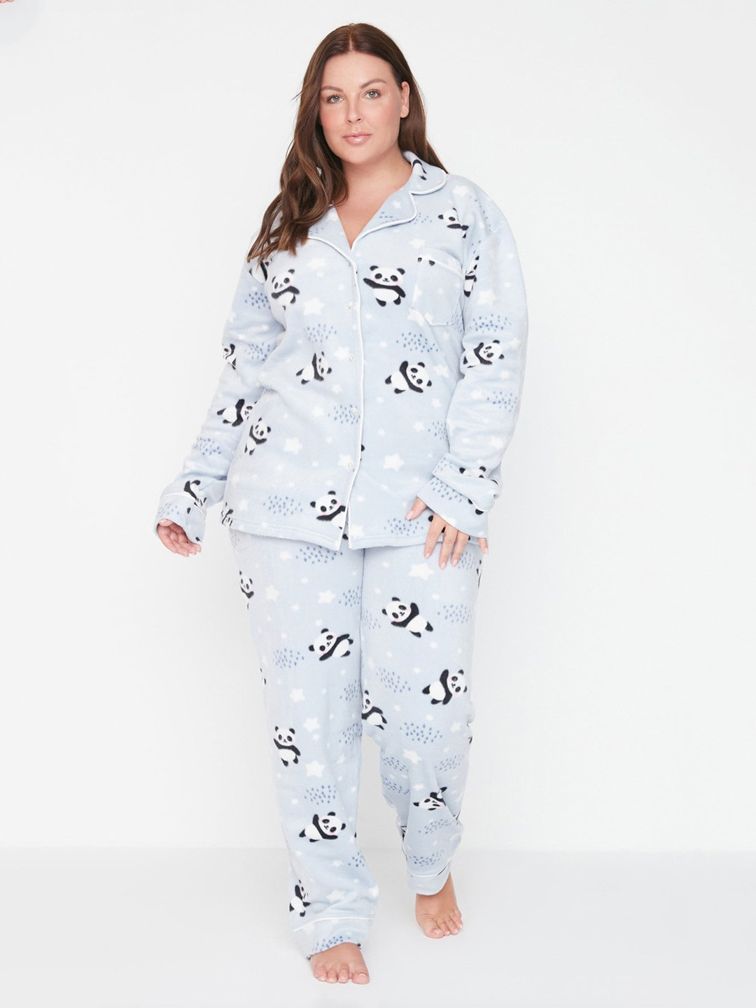 

Trendyol Plus Size Printed Night suit, Blue