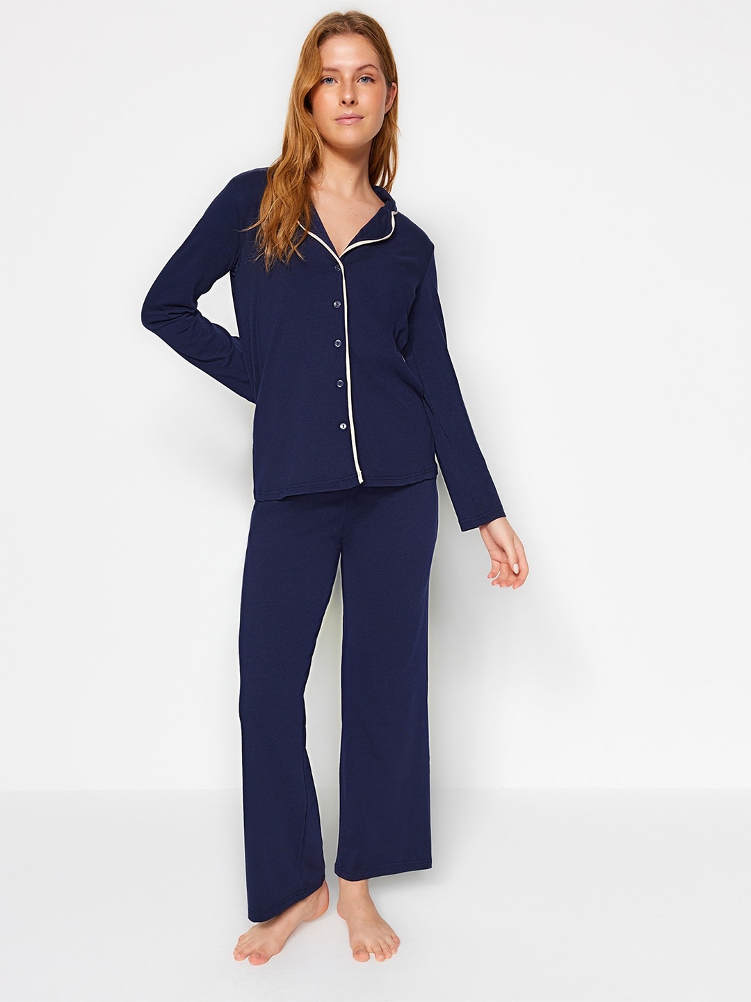 

Trendyol Lapel Collar Night suit, Navy blue