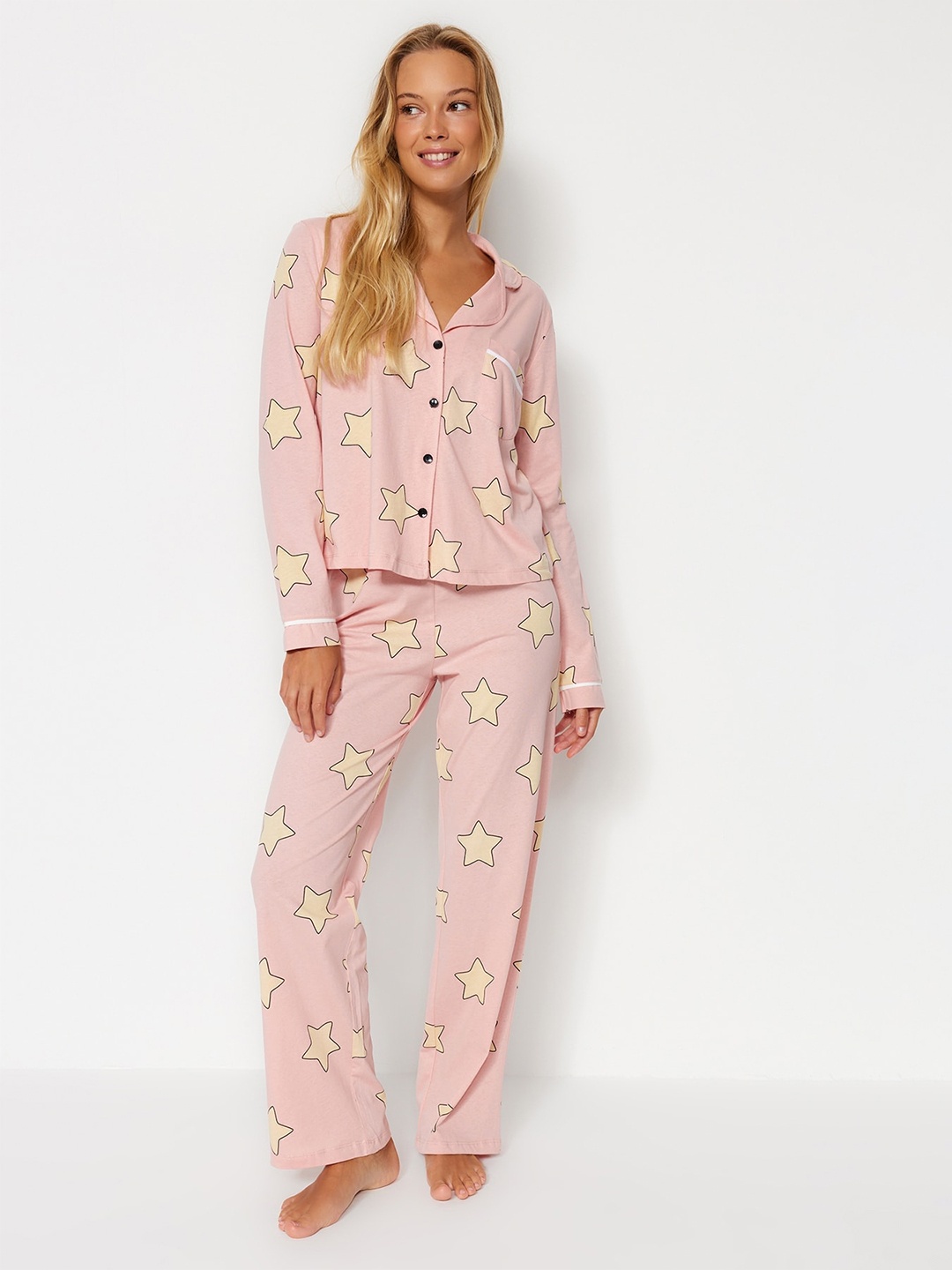 

Trendyol Conversational Printed Pure Cotton Night suit, Pink