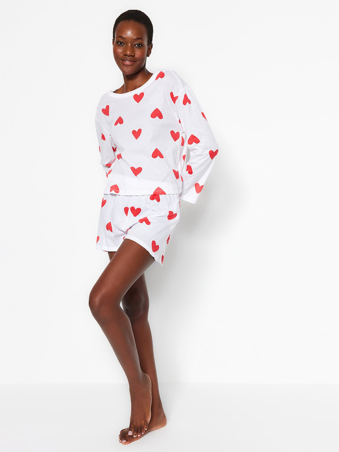 

Trendyol Graphic Printed Pure Cotton Top And Shorts, White