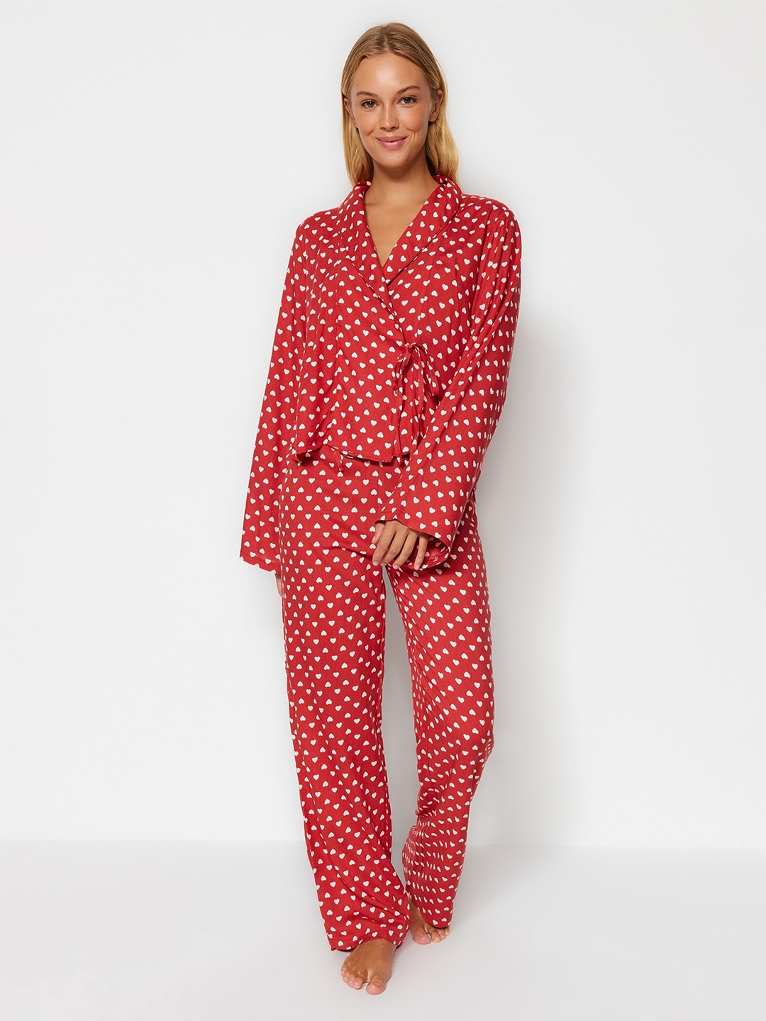 

Trendyol Conversational Printed Night suit, Red