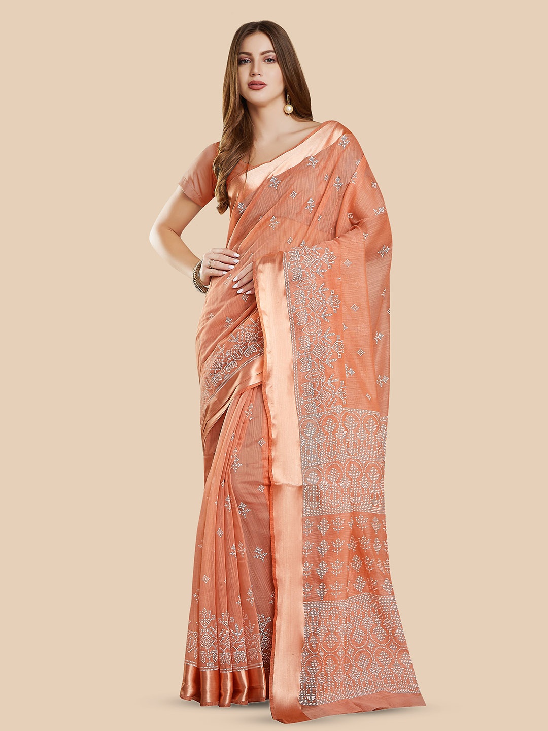 

Rani Saahiba Ethnic Motifs Block Print Saree, Orange