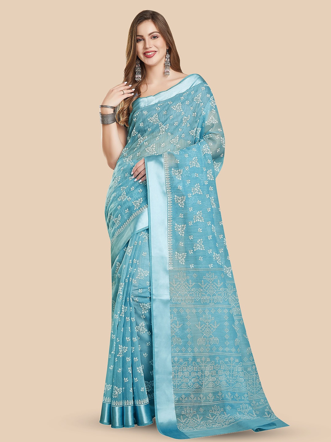 

Rani Saahiba Ethnic Motifs Block Printed Saree, Blue