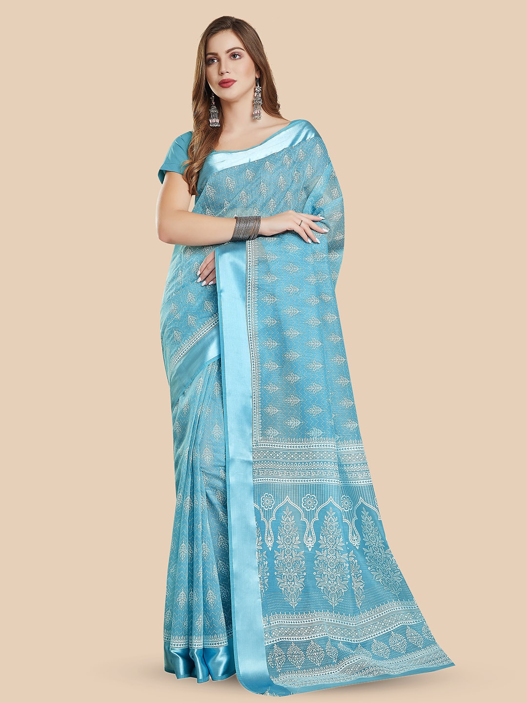 

Rani Saahiba Ethnic Motifs Block Printed Saree, Blue