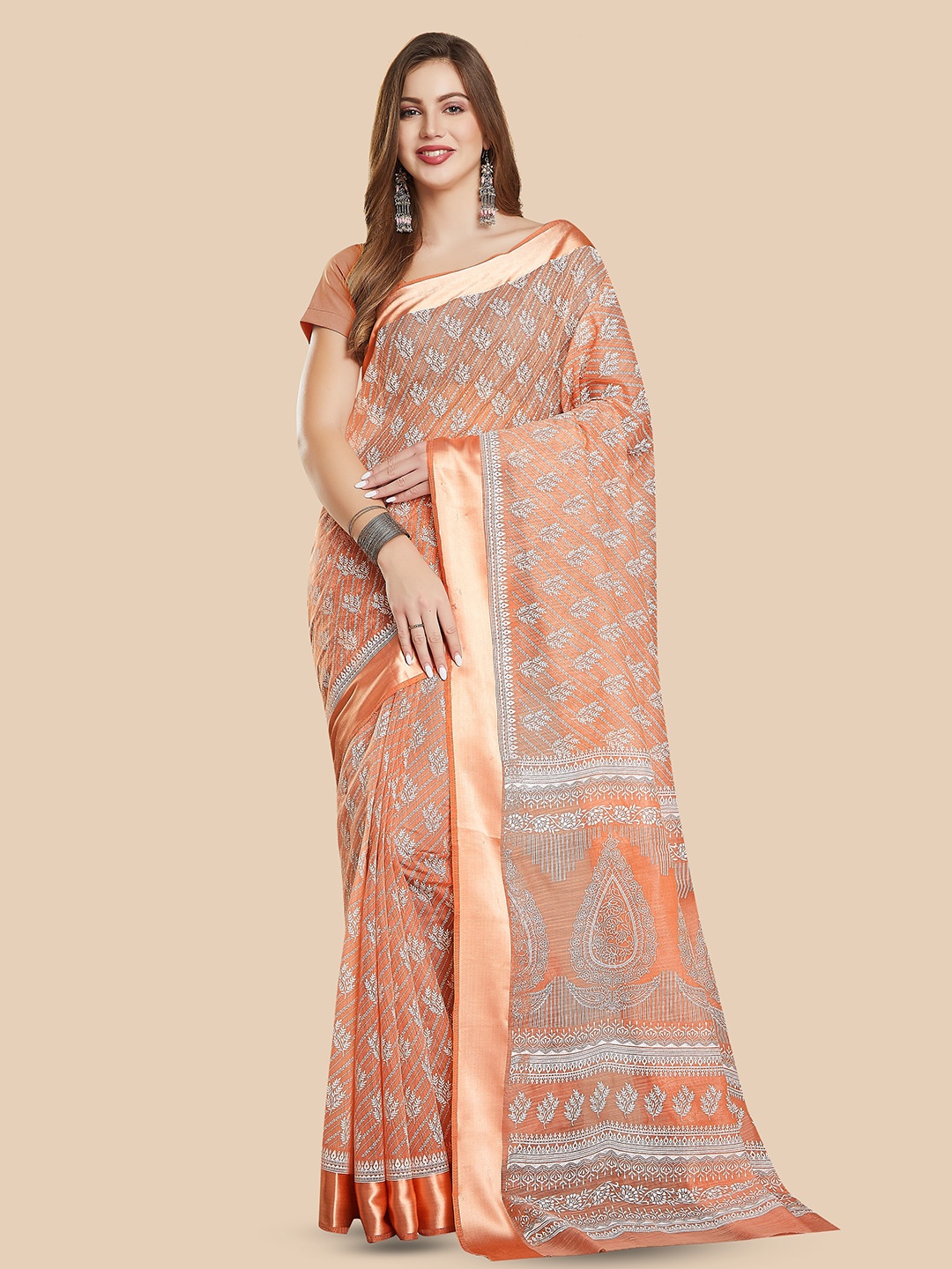 

Rani Saahiba Ethnic Motifs Printed Saree, Orange