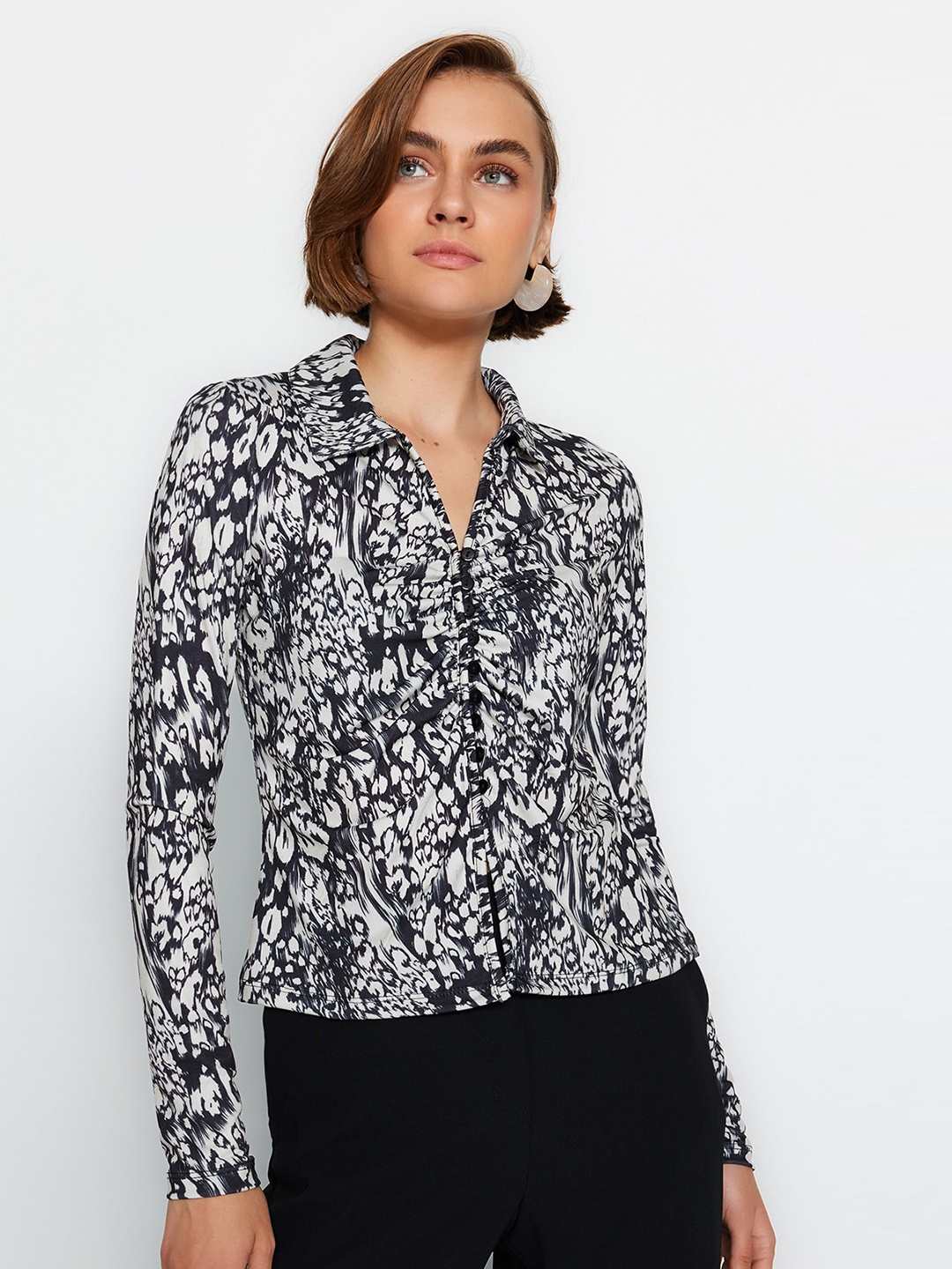 

Trendyol Floral Printed Casual Shirt, Black