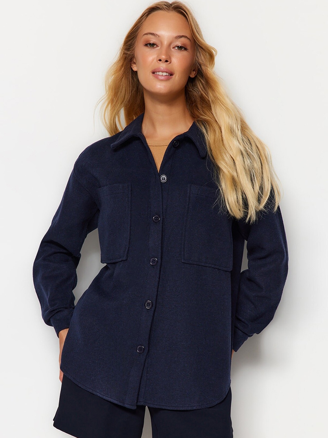 

Trendyol Spread Collar Regular Fit Opaque Casual Shirt, Navy blue