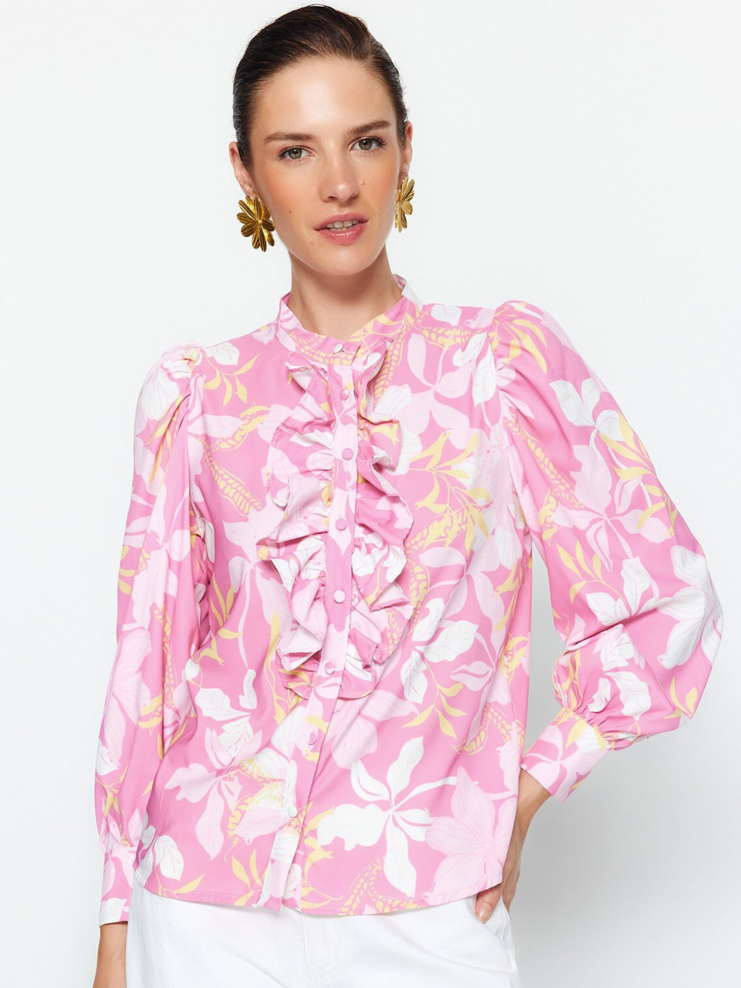 

Trendyol Floral Printed Puff Sleeves Top, Na