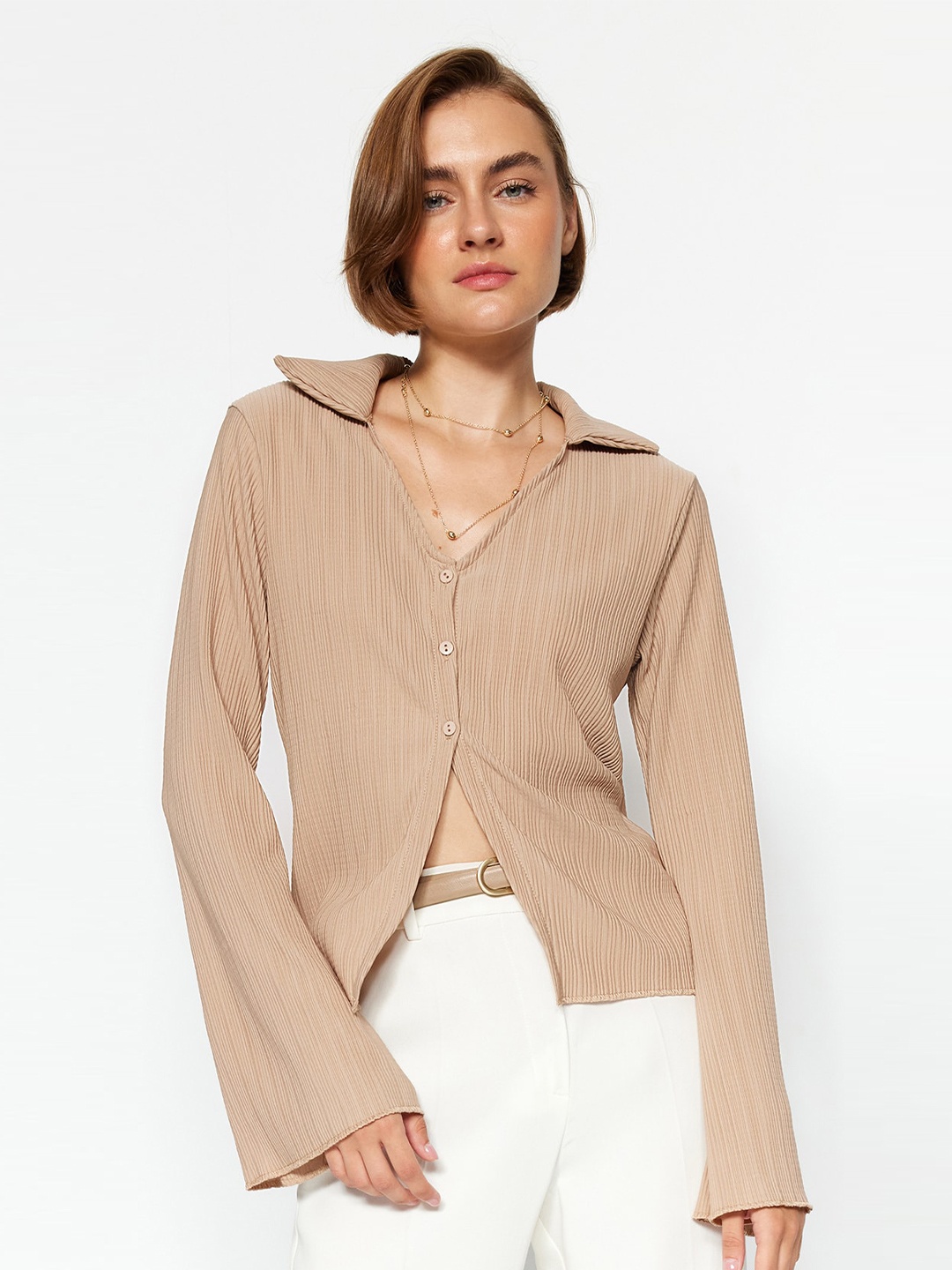 

Trendyol Self Design Casual Shirt, Beige