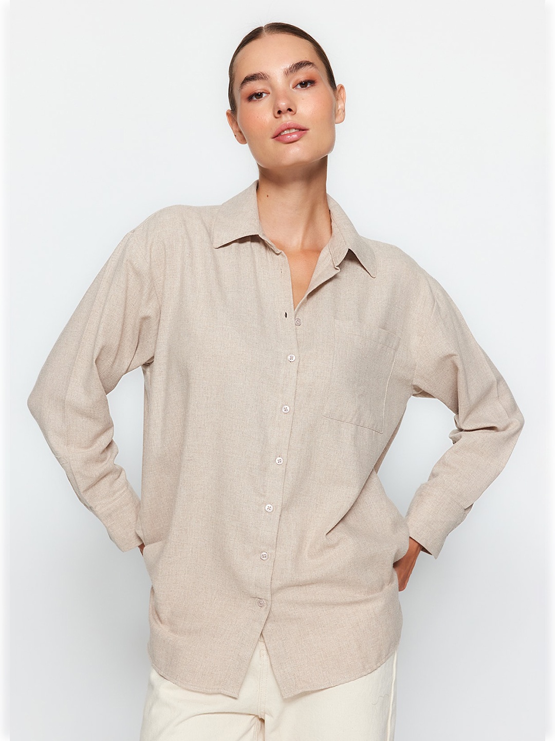 

Trendyol Spread Collar Casual Shirt, Taupe