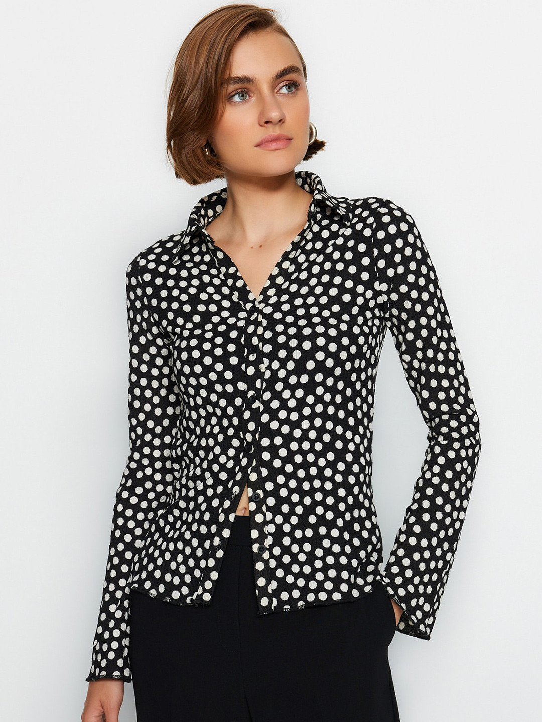 

Trendyol Polka Dot Printed Casual Shirt, Black