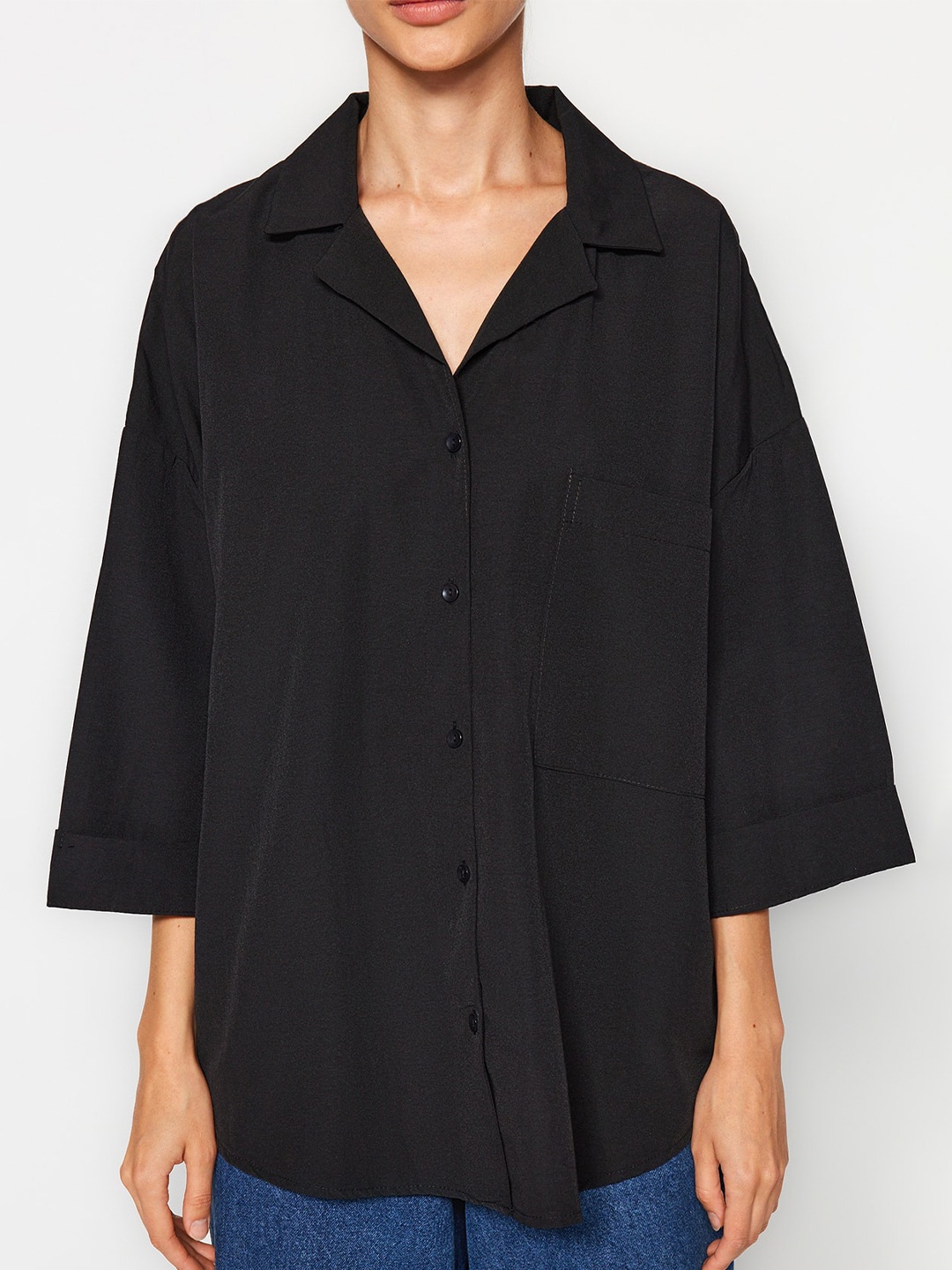 

Trendyol Spread collar Oversized Casual Shirt, Black
