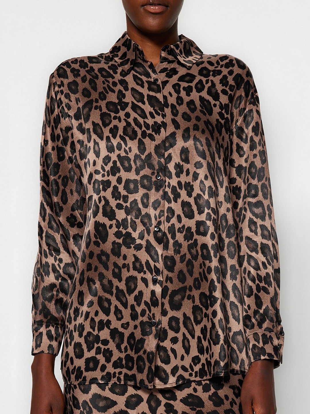 

Trendyol Regular Fit Animal Printed Spread Collar Casual Shirt, Brown