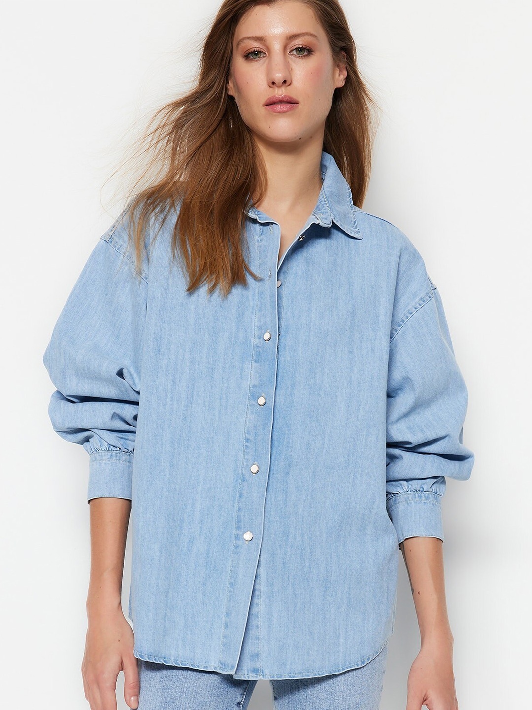 

Trendyol Long Sleeve Pure Cotton Denim Casual Shirt, Blue