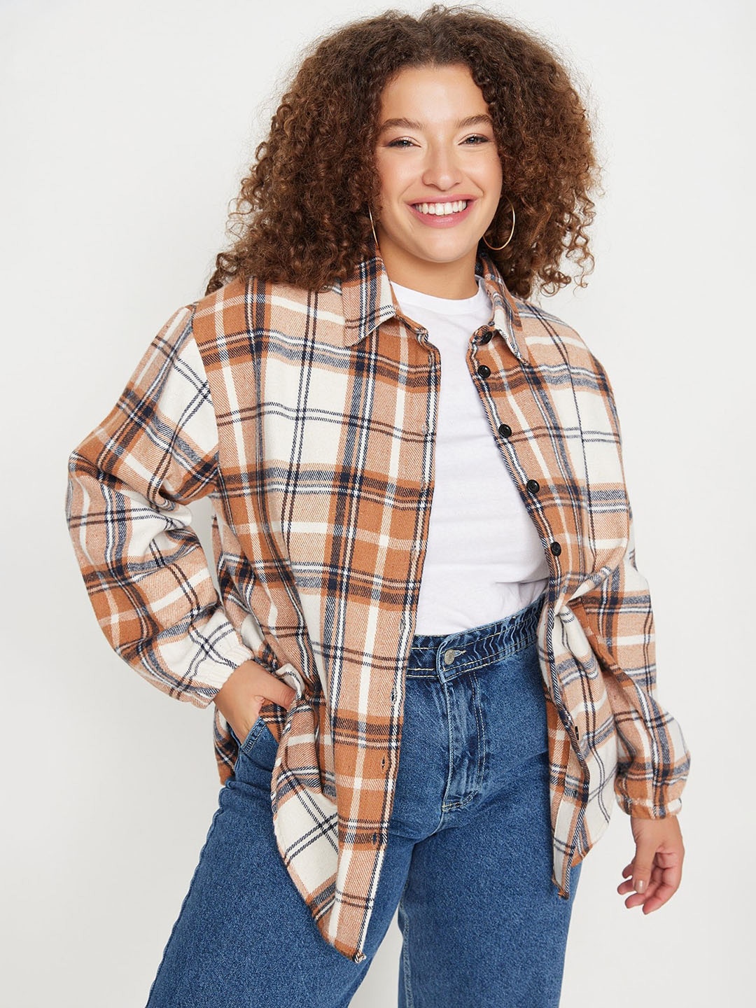 

Trendyol Tartan Checked Spread Collar Casual Shirt, Brown