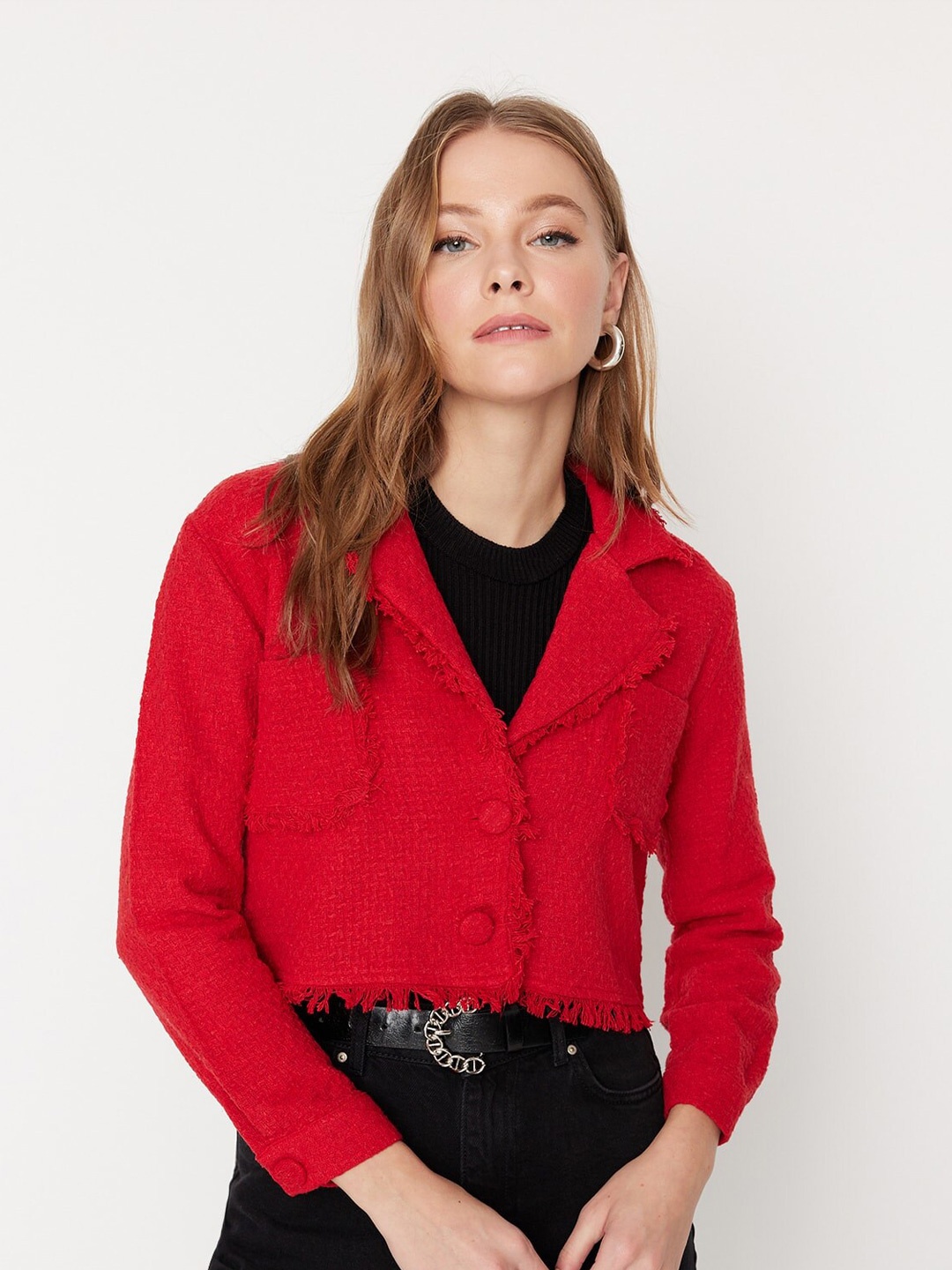 

Trendyol Self Designed Pure Cotton Tailored Jacket, Red