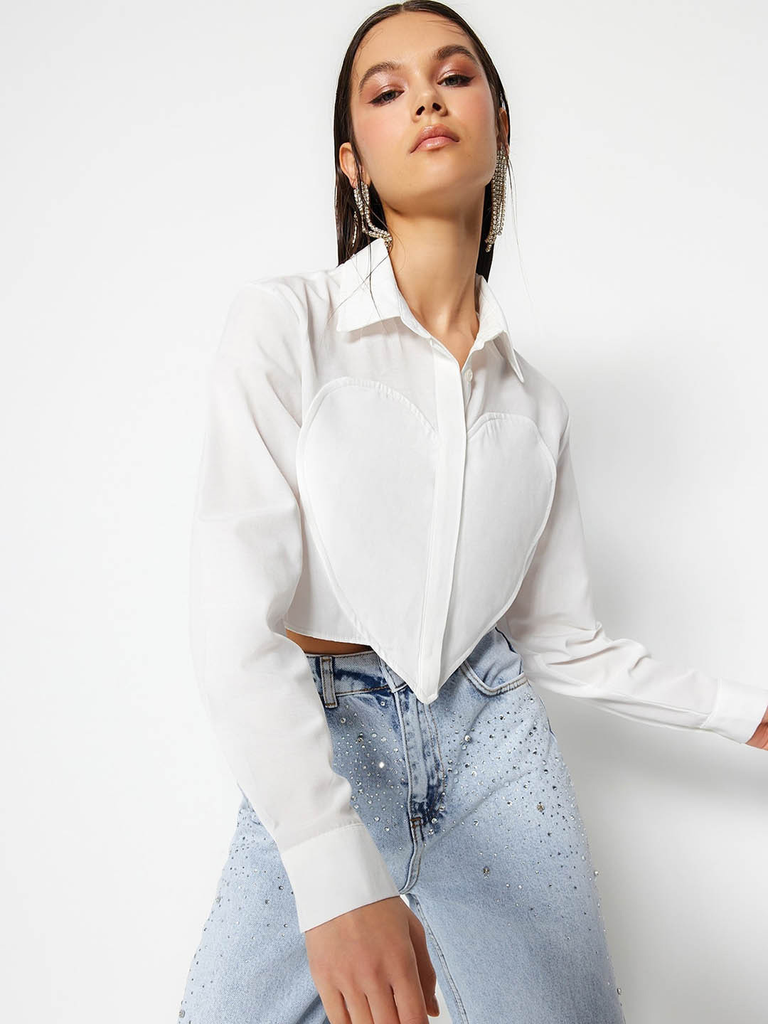 

Trendyol Long Sleeve Crop Casual Shirt, White