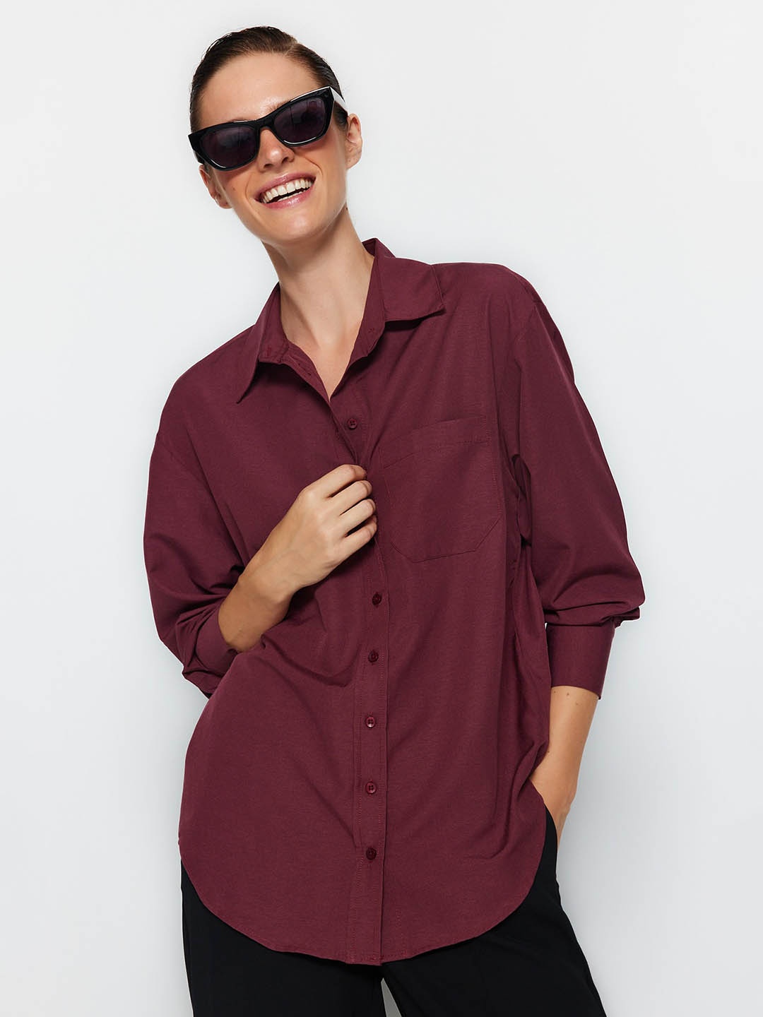 

Trendyol Spread Collar Casual Shirt, Burgundy