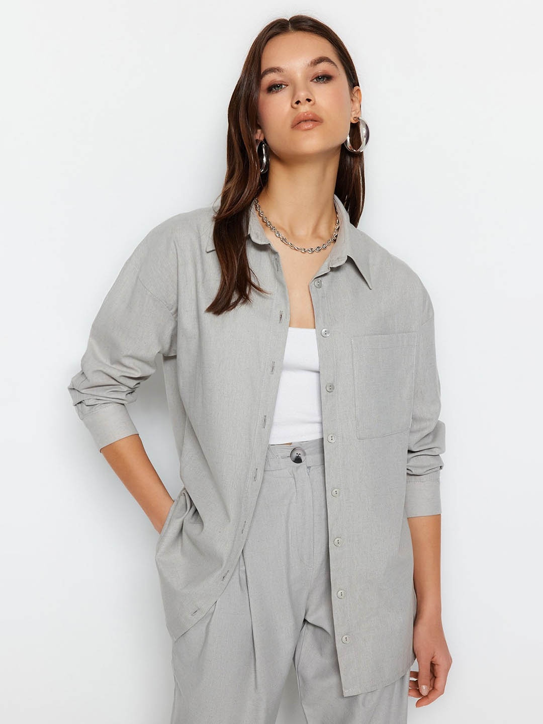 

Trendyol Spread Collar Casual Shirt, Grey