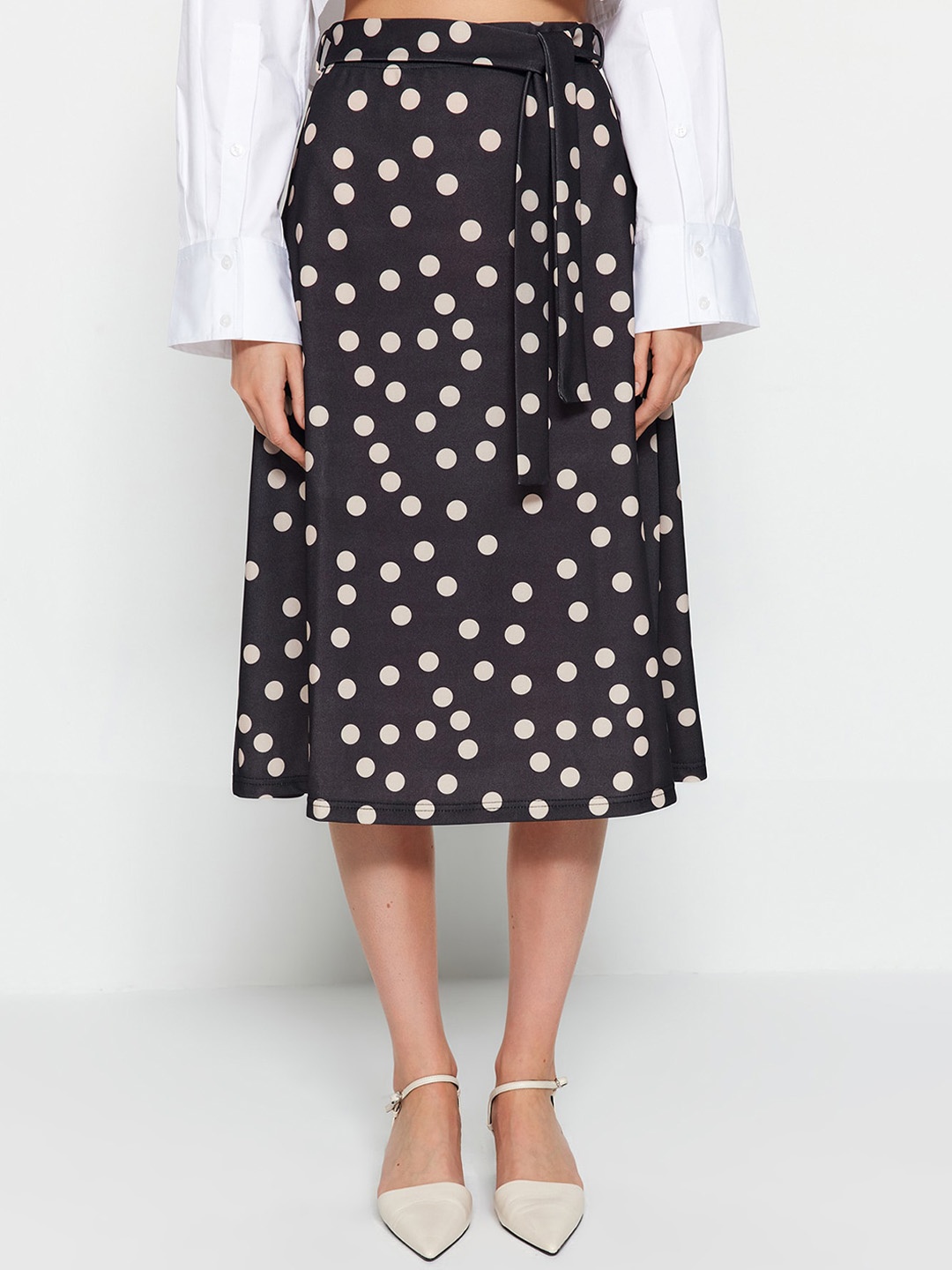 

Trendyol Polka Dot Printed A-Line Midi Skirt, Black
